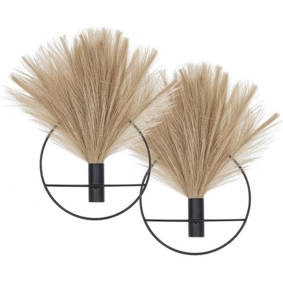 Boho Wall Decor, Wall-Mounted Metal Art, Hanging Artificial Pampas Display - Picture 1 of 7